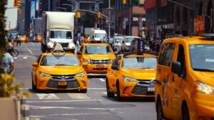 Yellow taxis on the road in New York City, USA